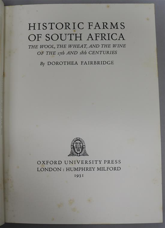 Fairbridge, D - Historic Farms of South Africa, quarto, rebound red morocco gilt, fly leaves foxed, London 1931